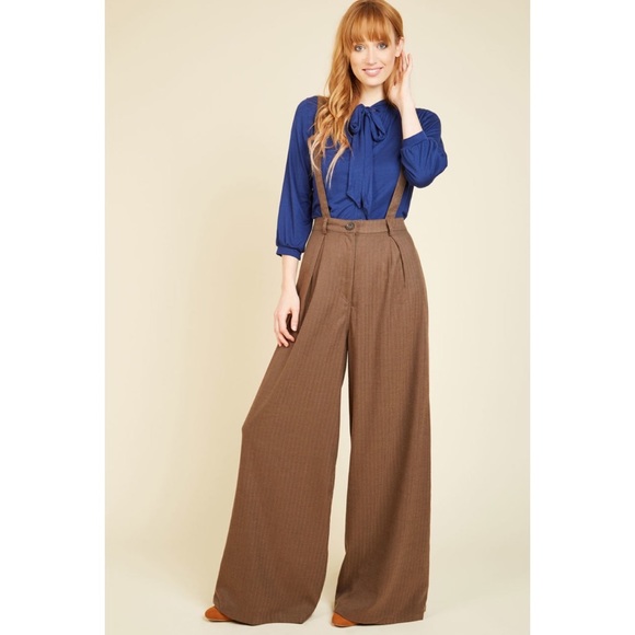 Modcloth Pants - NWOT High Waisted Button Suspender Pants Wide Leg